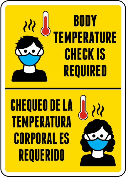 Bilingual Body Temperature Check Required Sign