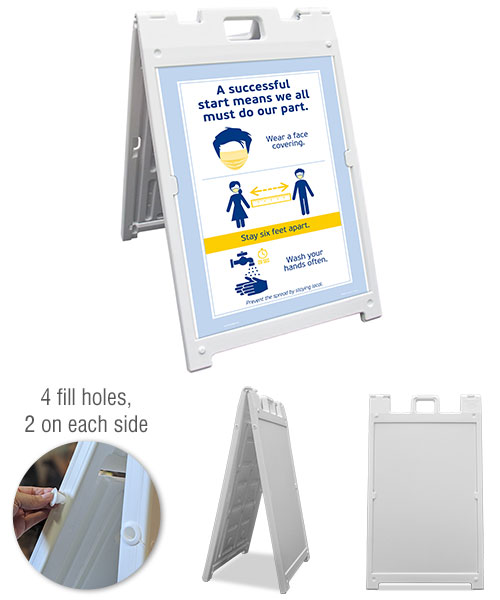 Face Covering, 6 Ft. Apart, Wash Hands Sandwich Board Sign