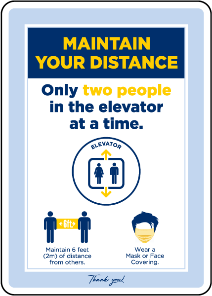Only 2 people in lift at once Social Distancing Virus Sign Sticker 200x300mm 