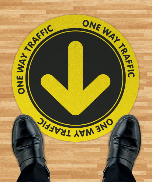 One Way Traffic Yellow/Black Floor Sign 