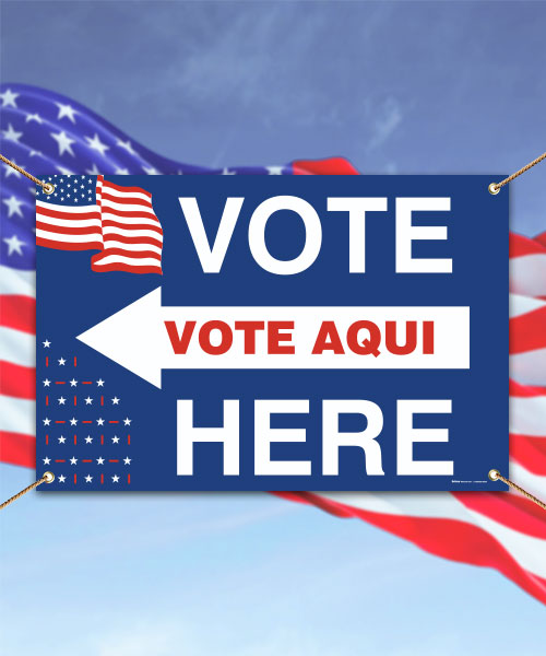 Vote Here Left Arrow Bilingual Banner