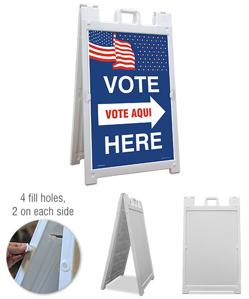 Vote Here Right Arrow Bilingual Sandwich Board Sign