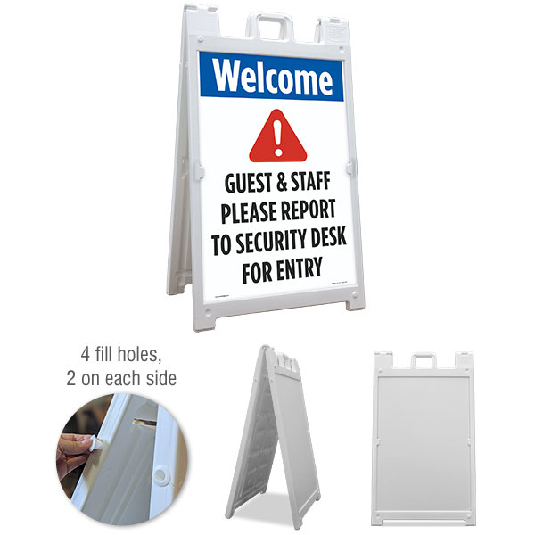 Welcome Guest & Staff Please Report To Security Desk For Entry Sandwich Board Sign