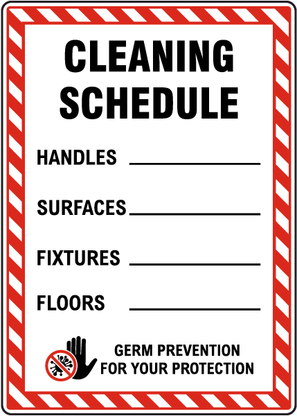 Cleaning Schedule Germ Prevention Sign