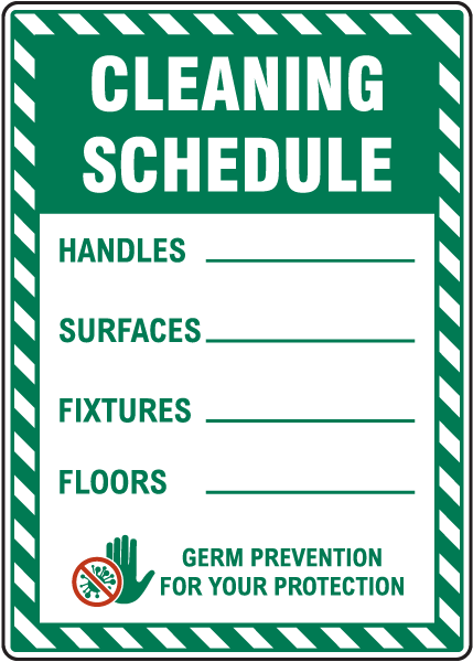 Cleaning Schedule Germ Prevention Sign