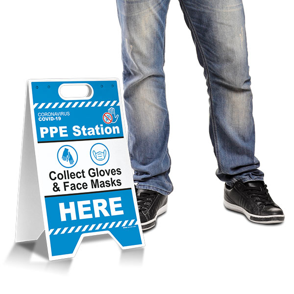 PPE Station Collect Gloves & Face Masks Here Floor Stand