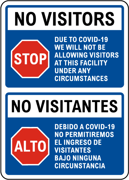 Bilingual No Visitors Due to COVID-19 Sign