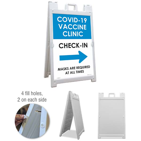 COVID-19 Vaccine Clinic Check-In Right Arrow Sandwich Board Sign