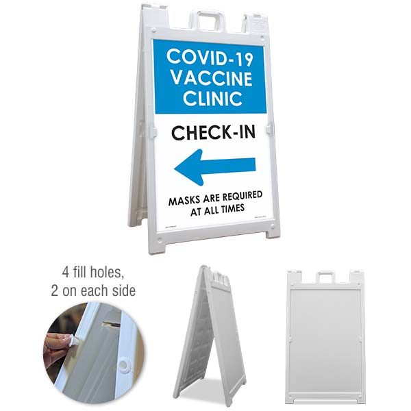 COVID-19 Vaccine Clinic Check-In Left Arrow Sandwich Board Sign