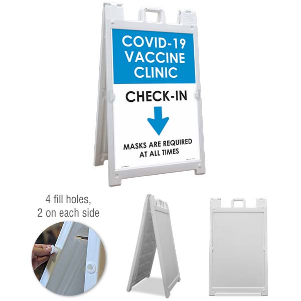 COVID-19 Vaccine Clinic Check-In Down Arrow Sandwich Board Sign