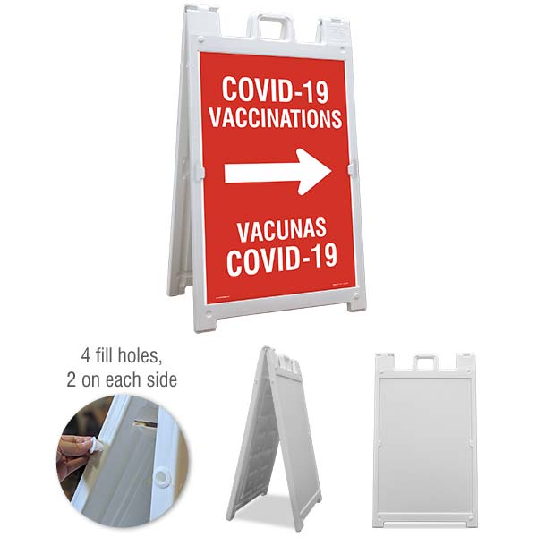 Bilingual COVID-19 Vaccinations Right Arrow Sandwich Board Sign