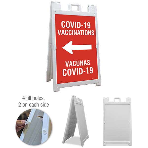 Bilingual COVID-19 Vaccinations Left Arrow Sandwich Board Sign