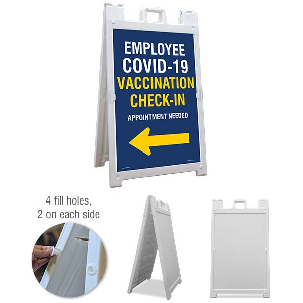 Employee COVID-19 Vaccination Check-In Left Arrow Sandwich Board Sign