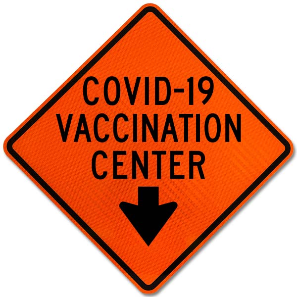 COVID-19 Vaccination Center Down Arrow Sign
