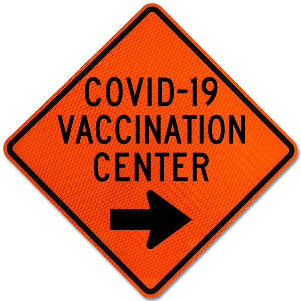 COVID-19 Vaccination Center Right Arrow Sign