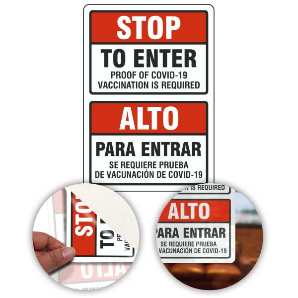 Bilingual Stop Proof of Covid-19 Vaccination Required to Enter Sign