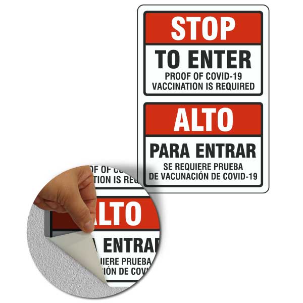 Bilingual Stop Proof of Covid-19 Vaccination Required to Enter Sign