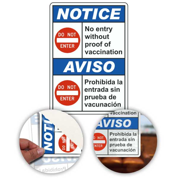 Bilingual Notice No Entry Without Proof of Vaccination Sign
