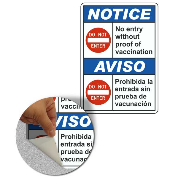 Bilingual Notice No Entry Without Proof of Vaccination Sign