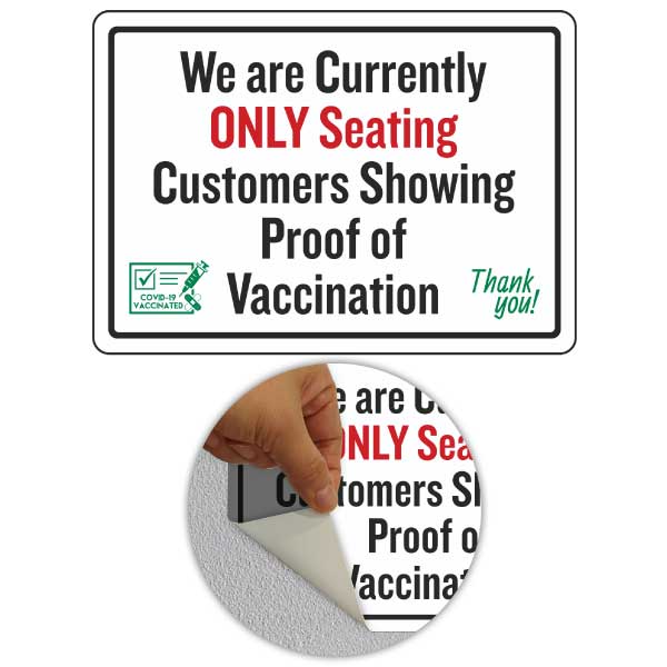 Only Seating Customers with Proof of Vaccination Sign