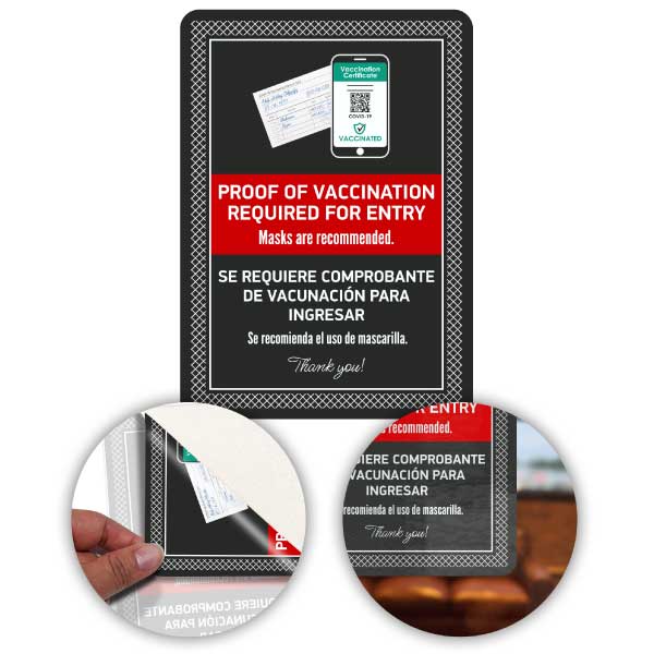 Bilingual Proof of Vaccination Required to Enter Sign