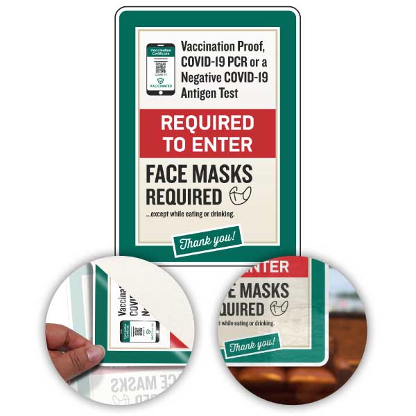 Vaccination Proof, Covid-19 PCR or Negative Test Required for Entry Sign