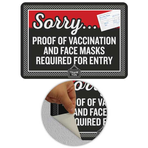 Proof of Vaccination and Face Masks Required for Entry Sign