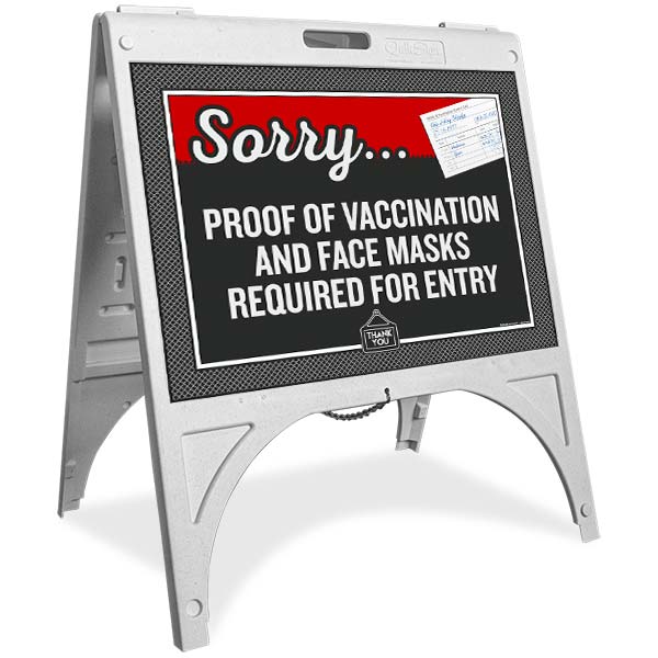 Proof of Vaccination and Face Masks Required for Entry Sandwich Board Sign