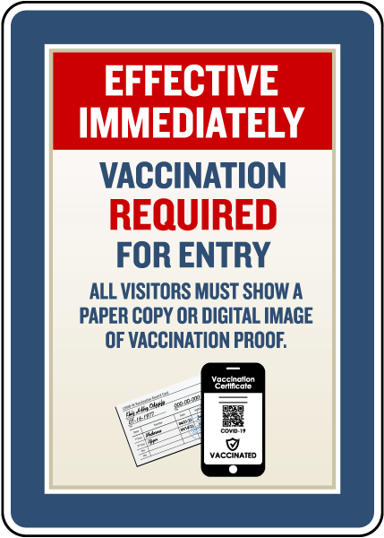 Vaccination Required For Entry Sign