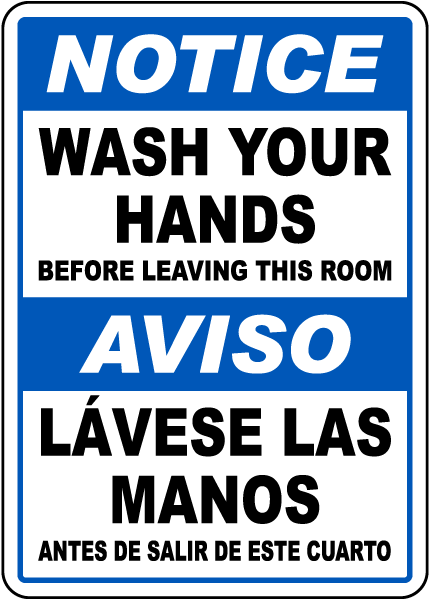Bilingual Wash Hands Before Leaving Sign