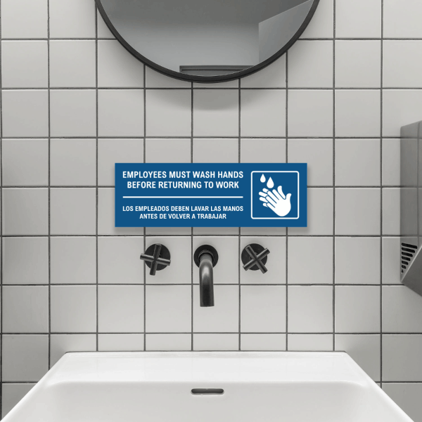Bilingual Employees Must Wash Hands Label