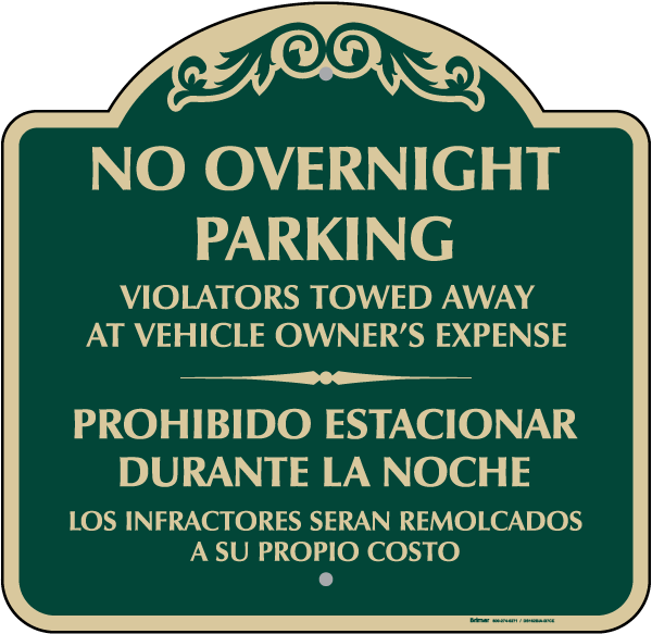Bilingual No Overnight Parking Sign
