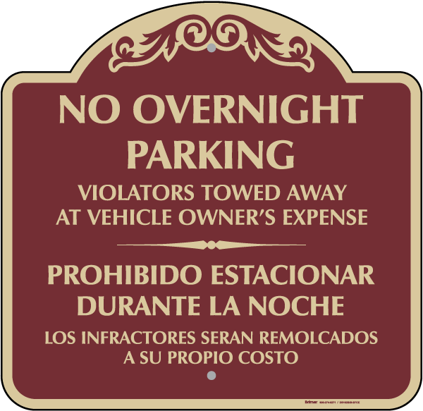 Bilingual No Overnight Parking Sign