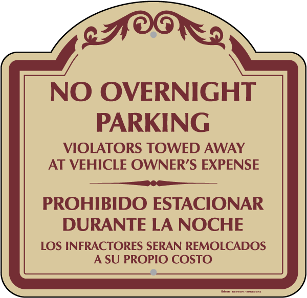 Bilingual No Overnight Parking Sign