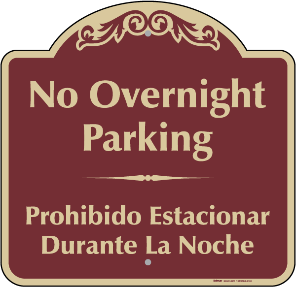 Bilingual No Overnight Parking Sign