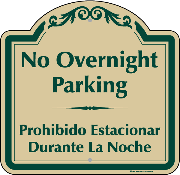Bilingual No Overnight Parking Sign