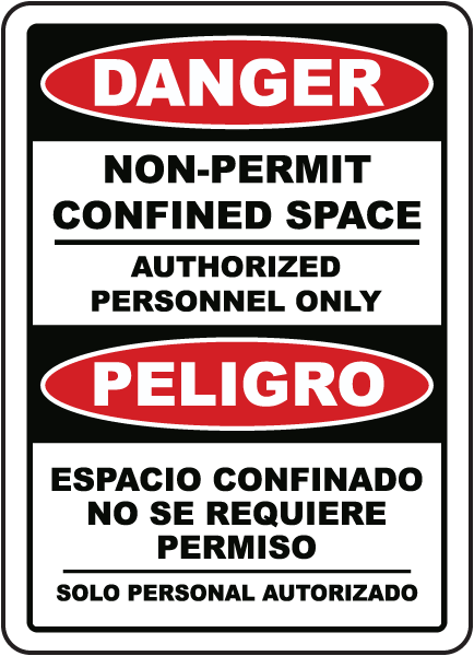 Bilingual Danger Non-Permit Confined Space Label