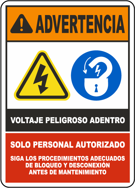 Spanish Hazardous Voltage Follow Lockout/Tagout Procedures Sign