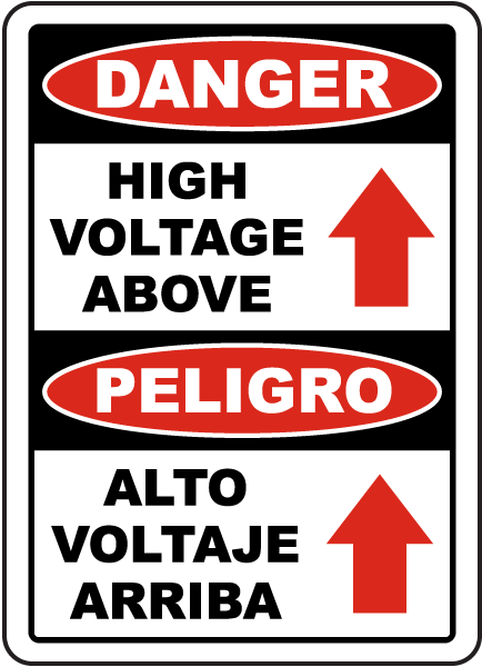 Bilingual Danger High Voltage Above Label