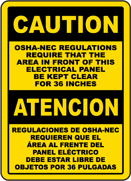 Bilingual OSHA-NEC Regulations Sign