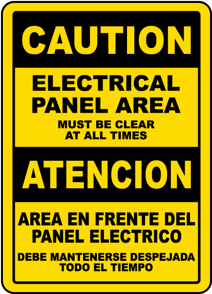 Bilingual Electrical Panel Area Must Be Clear Sign