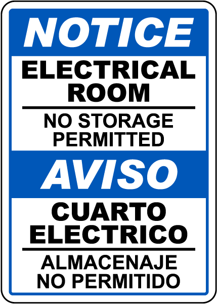 Bilingual Electrical Room No Storage Sign