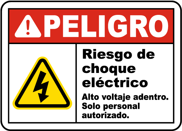 Spanish Danger Shock Hazard High Voltage Inside Label
