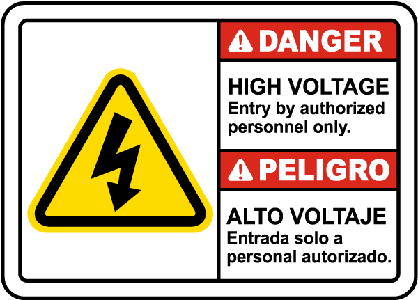 Bilingual High Voltage Authorized Personnel Only Label