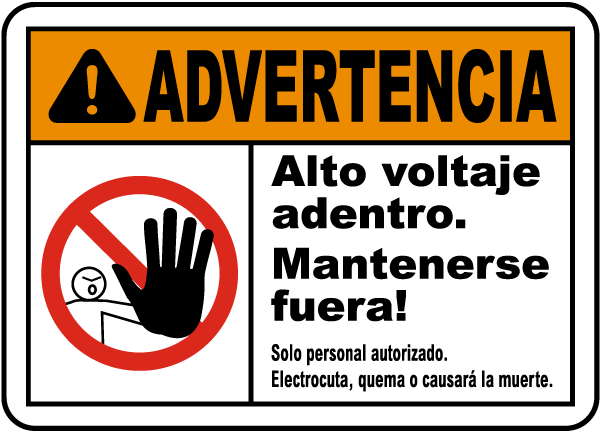 Spanish Warning High Voltage Inside Keep Out Label