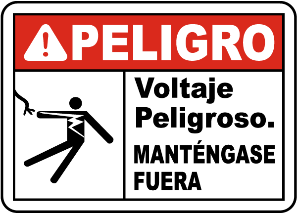 Spanish Danger Hazardous Voltage Keep Away Label