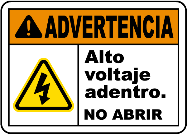 Spanish Warning High Voltage Inside Do Not Open Label