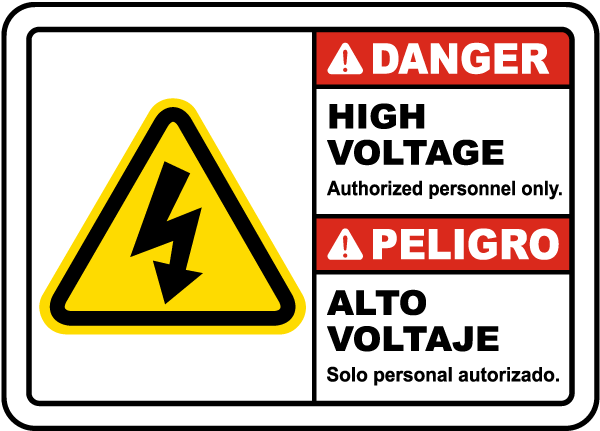 Bilingual Danger High Voltage Authorized Personnel Only Label