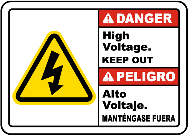 Bilingual Danger High Voltage Keep Out Label