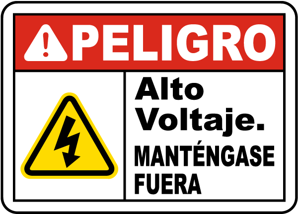 Spanish Danger High Voltage Keep Out Label
